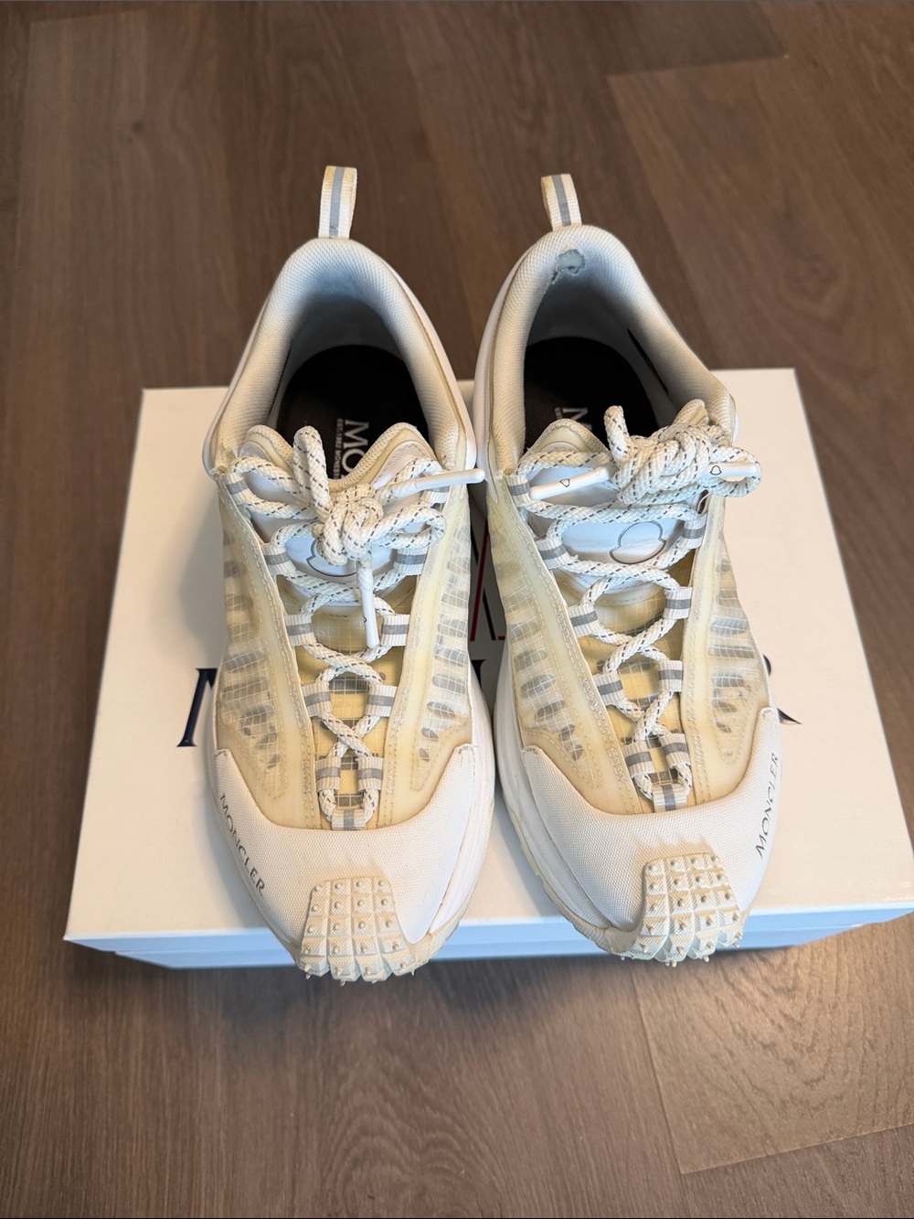 Moncler Cream White Mesh Low-Top Sneakers